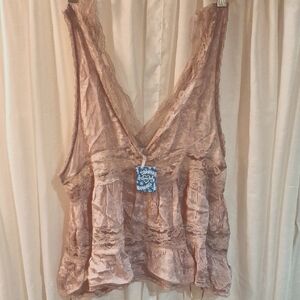 Lace Trimmed Sleeveless Top in Pink Sz XS